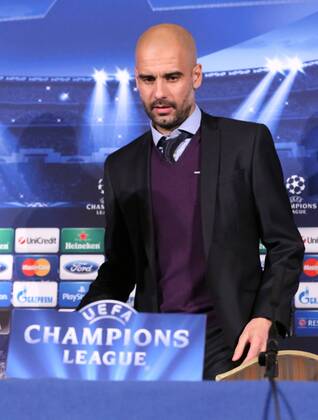 Trainer, Headcoach Pep Guardiola (FC Bayern München) during the pressconference, während der Pressekonferenz Abschluss - Pressekonferenz FC Bayern München --- Fussball --- Champions League --- Achtelfinale --- 18.02.2014 EP_JSE