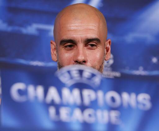 Trainer, Headcoach Pep Guardiola (FC Bayern München) during the pressconference, während der Pressekonferenz Abschluss - Pressekonferenz FC Bayern München --- Fussball --- Champions League --- Achtelfinale --- 18.02.2014 EP_JSE