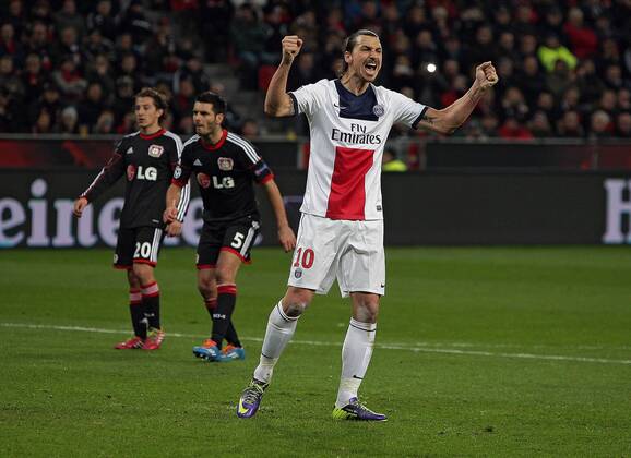 18.02.2014, xovx, Fussball Champions League, Bayer 04 Leverkusen - Paris St.Germain, Jubel bei Zlatan Ibrahimovic (Paris Saint-Germain) nach dem Tor zum 0:2, Freisteller.