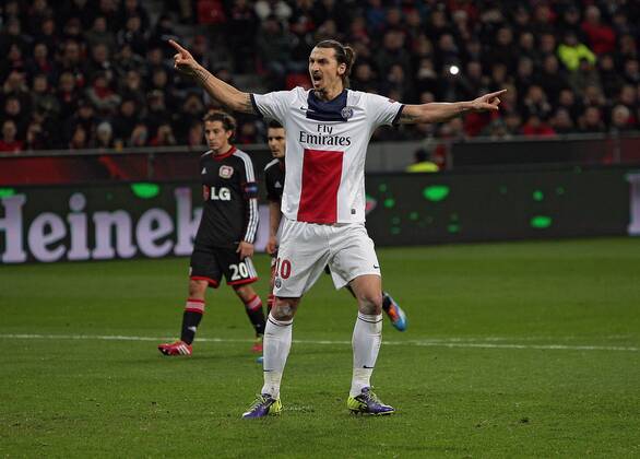 18.02.2014, xovx, Fussball Champions League, Bayer 04 Leverkusen - Paris St.Germain, Jubel bei Zlatan Ibrahimovic (Paris Saint-Germain) nach dem Tor zum 0:2, Freisteller.