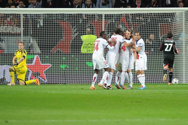 Fußball Champions League Achtelfinale Bayer Leverkusen - Paris St. Germain am 18.02.2014 in der BayArena in Leverkusen Torjubel zum 0:2 durch Zlatan Ibrahimovic ( Paris )