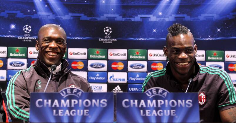 Clarence Seedorf and Mario Balotelli at press conference AC Milan Champions League match. xPABLOGARCIAx 