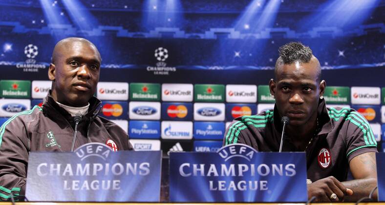 Clarence Seedorf and Mario Balotelli at press conference AC Milan Champions League match. xPABLOGARCIAx 