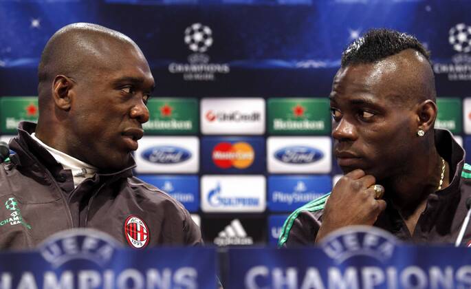 Clarence Seedorf and Mario Balotelli at press conference AC Milan Champions League match. xPABLOGARCIAx 