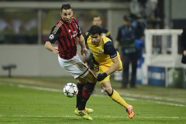 Adil Rami Milan, Diego Costa Atletico Madrid Milano 19-02-2014 Stadio Giuseppe Meazza - Football 2013 2014 Champions League. Milan - Atletico Madrid Foto Giuseppe Celeste Insidefoto giuseppexceleste