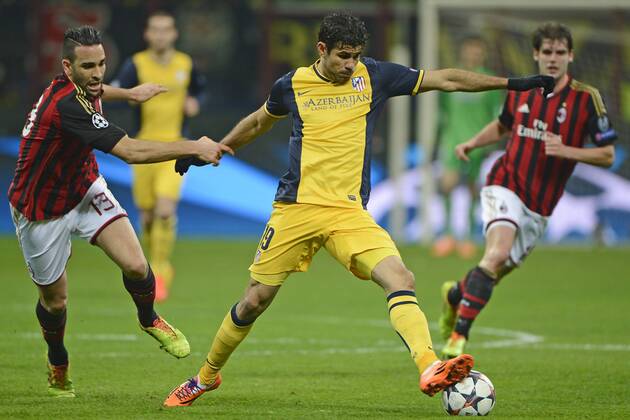 Adil Rami Milan, Diego Costa Atletico Madrid Milano 19-02-2014 Stadio Giuseppe Meazza - Football 2013 2014 Champions League. Milan - Atletico Madrid Foto Giuseppe Celeste Insidefoto giuseppexceleste