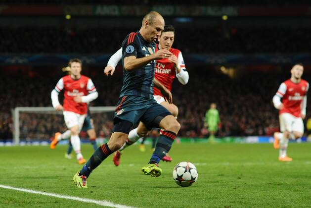 Football - 2013 2014 Champions League - Round of 16, First Leg: Arsenal vs. Bayern Munich Bayern s Arjen Robben at The Emirates. COLORSPORT ANDREW COWIE 