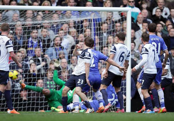 Chelsea v Everton . . London, UK . . 22.02.2014 John Terry (C) scores a goal for Chelsea. 1-0 