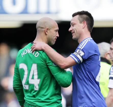 Chelsea v Everton . . London, UK . . 22.02.2014 John Terry (C) with Tim Howard (E) at the end. 