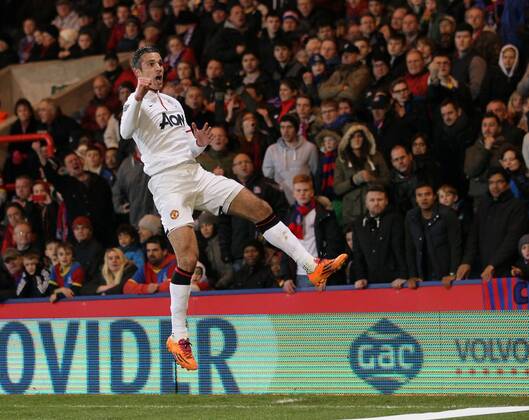 Manchester United s Robin Van Persie celebrates scoring his sides opening goal Crystal Palace vs Manchester United - Premier League - Selhurst Park - London - England - 22 02 2014 - Pic David Klein Sportimage EDITORIAL USE ONLY. No use with unauthorised audio, video, data, fixture lists, club league logos or live services. Online in-match use limited to 120 images, no video emulation. No use in betting, games or single club league player publications.
