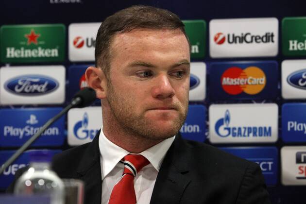 Greece,Athens-February 24,2014:Manchester United s Wayne Rooney during the press conference for the UEFA Champions League Last 16, first leg football match between Olympiakos and Manchester United at the Karaiskaki stadium in Piraeus on February 24,2014 Champions League :Olympiakos vs Manchester United