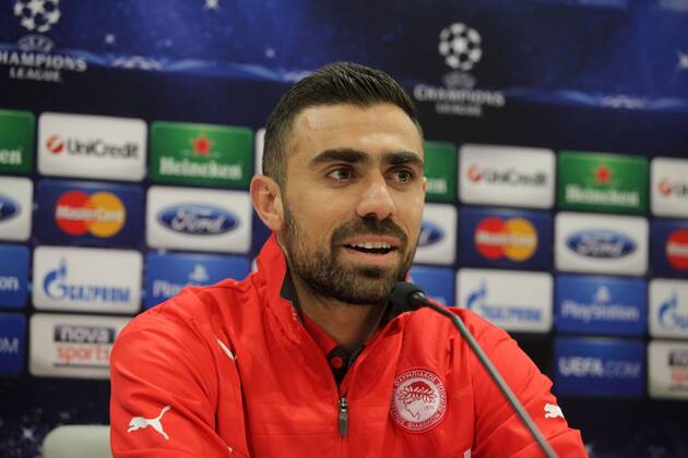 Greece,Athens-February 24,2014:Olympiakos Giannis Maniatis during the press conference for the UEFA Champions League Last 16, first leg football match between Olympiakos and Manchester United at the Karaiskaki stadium in Piraeus on February 24,2014 Champions League :Olympiakos vs Manchester United