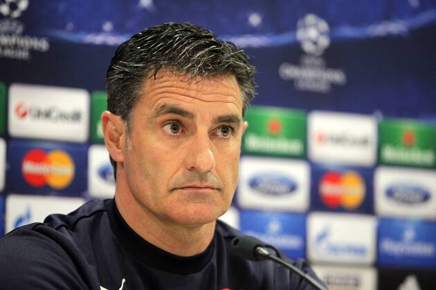 Greece,Athens-February 24,2014:Olympiakos coach Jose Miguel Gonzalez Martin del Campo (Michel) during the press conference for the UEFA Champions League Last 16, first leg football match between Olympiakos and Manchester United at the Karaiskaki stadium in Piraeus on February 24,2014 Champions League :Olympiakos vs Manchester United