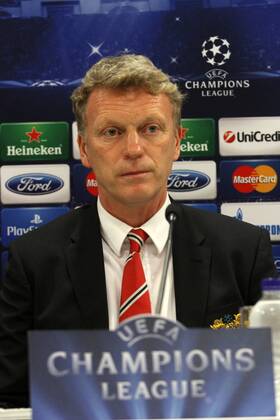 Greece,Athens-February 24,2014:Manchester United s coach David Moyes during the press conference for the UEFA Champions League Last 16, first leg football match between Olympiakos and Manchester United at the Karaiskaki stadium in Piraeus on February 24,2014 Champions League :Olympiakos vs Manchester United