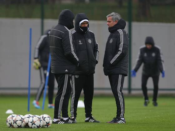Chelsea s head coach Jose Mourinho takes part in a training session ahead of the UEFA Champions League round of 16 football match between Galatasaray and Chelsea on February 25, 2014, at the Kasimpasa training ground in Istanbul. 