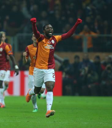 UEFA Champions League Round of 16 first leg match between Galatasaray AS and Chelsea at Turk Telekom Arena on February 26, 2014 in Istanbul, Turkey. Pictured: Aurelien Chedjou celebrate after goal. 