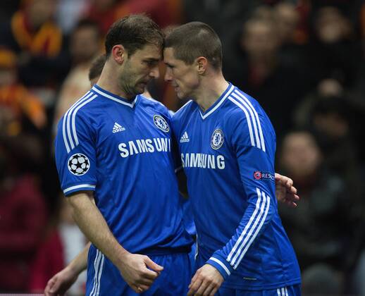 Branislav Ivanovic of Chelsea congratulates Fernando Torres on his opening goal - UEFA Champions League First Knockout Round - Galatasaray S.K vs. Chelsea - Turk Telekom Arena - Istanbul - Turkey - 26th February 2014 - Picture Philip Oldham Sportimage EDITORIAL USE ONLY. No use with unauthorised audio, video, data, fixture lists, club league logos or live services. Online in-match use limited to 120 images, no video emulation. No use in betting, games or single club league player publications.