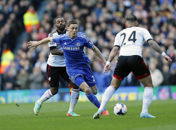 Fulham s Darren Bent tussles with Chelsea s Nemanja Matic Fulham vs Chelsea - Premier League - Craven Cottage - London - England - 01 03 2014 - Pic David Klein Sportimage EDITORIAL USE ONLY. No use with unauthorised audio, video, data, fixture lists, club league logos or live services. Online in-match use limited to 120 images, no video emulation. No use in betting, games or single club league player publications.