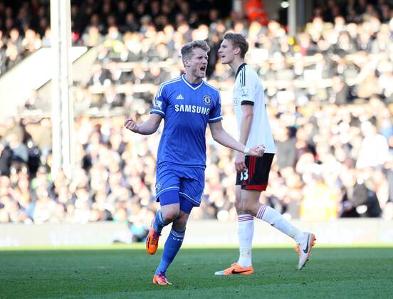 Chelsea s Andre Schurrle celebrates scoring his sides opening goal FC Fulham vs Chelsea FC London - Premier League - Craven Cottage - London - England - 01 03 2014 - EDITORIAL USE ONLY. No use with unauthorised audio, video, data, fixture lists, club league logos or live services. Online in-match use limited to 120 images, no video emulation. No use in betting, games or single club league player publications.