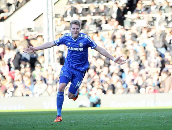 Chelsea s Andre Schurrle celebrates scoring his sides opening goal FC Fulham vs Chelsea FC London - Premier League - Craven Cottage - London - England - 01 03 2014 - EDITORIAL USE ONLY. No use with unauthorised audio, video, data, fixture lists, club league logos or live services. Online in-match use limited to 120 images, no video emulation. No use in betting, games or single club league player publications.