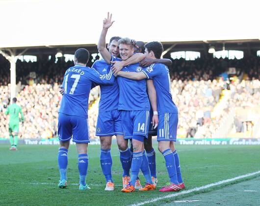 Chelsea s Andre Schurrle celebrates scoring his third goal FC Fulham vs Chelsea FC London - Premier League - Craven Cottage - London - England - 01 03 2014 - EDITORIAL USE ONLY. No use with unauthorised audio, video, data, fixture lists, club league logos or live services. Online in-match use limited to 120 images, no video emulation. No use in betting, games or single club league player publications.