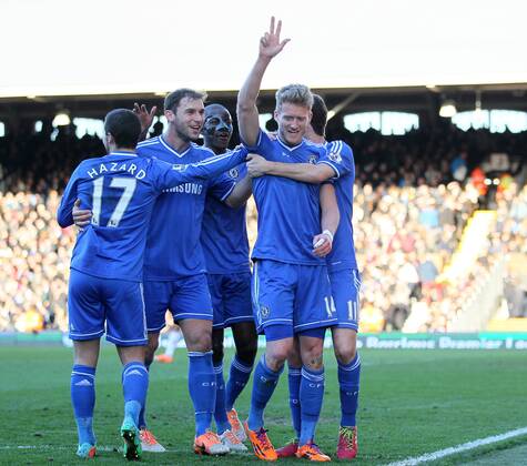 Chelsea s Andre Schurrle celebrates scoring his third goal FC Fulham vs Chelsea FC London - Premier League - Craven Cottage - London - England - 01 03 2014 - EDITORIAL USE ONLY. No use with unauthorised audio, video, data, fixture lists, club league logos or live services. Online in-match use limited to 120 images, no video emulation. No use in betting, games or single club league player publications.