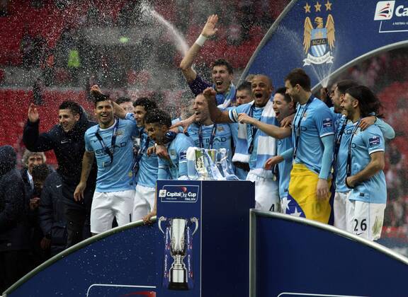 Capital One Cup Final - Manchester City v AFC Sunderland FC . . Wembley, London, UK . . 02.03.2014 Man City celebrate winning the Cup. 