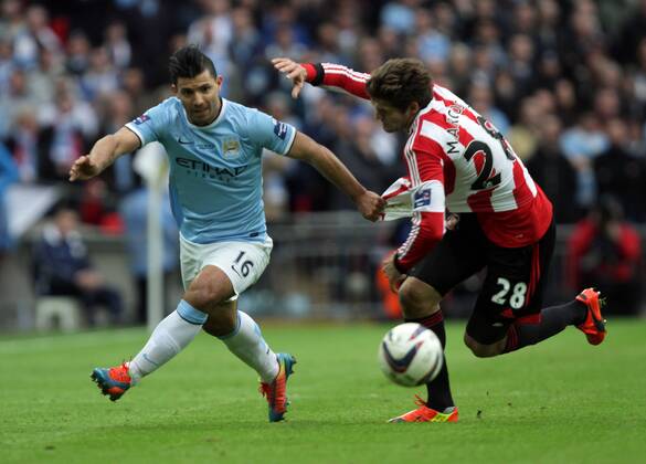 Capital One Cup Final - Manchester City v Sunderland . . Wembley, London, UK . . 02.03.2014 Sergio Kun Aguero (MC) Marcos Alonso (S) 