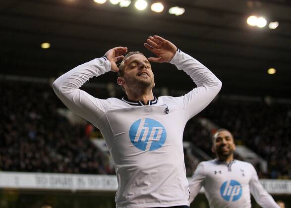 Tottenham s Roberto Soldado celebrates scoring his sides opening goal Tottenham vs Cardiff City - Premier League - White Hart Lane - London - England - 02 03 2014 - Pic David Klein Sportimage EDITORIAL USE ONLY. No use with unauthorised audio, video, data, fixture lists, club league logos or live services. Online in-match use limited to 120 images, no video emulation. No use in betting, games or single club league player publications.