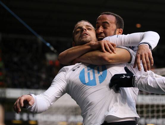 Tottenham s Roberto Soldado celebrates scoring his sides opening goal Tottenham vs Cardiff City - Premier League - White Hart Lane - London - England - 02 03 2014 - Pic David Klein Sportimage EDITORIAL USE ONLY. No use with unauthorised audio, video, data, fixture lists, club league logos or live services. Online in-match use limited to 120 images, no video emulation. No use in betting, games or single club league player publications.