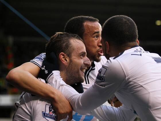 Tottenham s Roberto Soldado celebrates scoring his sides opening goal Tottenham vs Cardiff City - Premier League - White Hart Lane - London - England - 02 03 2014 - Pic David Klein Sportimage EDITORIAL USE ONLY. No use with unauthorised audio, video, data, fixture lists, club league logos or live services. Online in-match use limited to 120 images, no video emulation. No use in betting, games or single club league player publications.