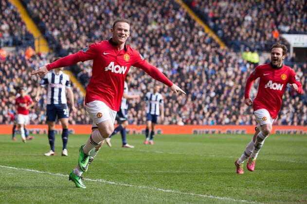 Wayne Rooney of Manchester United celebrates scoring his sides second goal - Barclays Premier League - West Bromwich Albion vs. Manchester United - The Hawthorns - Birmingham - England - 8th March 2014 - Picture Philip Oldham Sportimage EDITORIAL USE ONLY. No use with unauthorised audio, video, data, fixture lists, club league logos or live services. Online in-match use limited to 120 images, no video emulation. No use in betting, games or single club league player publications.