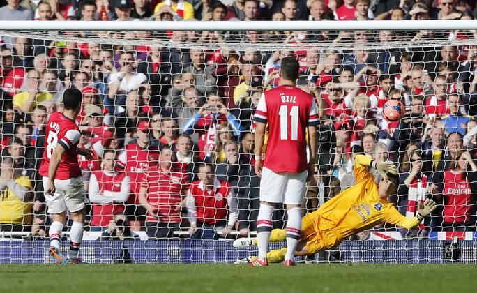 Arsenal s Mikel Arteta scoring his sides second goal Arsenal v Everton - FA Cup Quarter Final - Emirates Stadium - London - England - 08 03 2014 - Pic David Klein Sportimage EDITORIAL USE ONLY. No use with unauthorised audio, video, data, fixture lists, club league logos or live services. Online in-match use limited to 120 images, no video emulation. No use in betting, games or single club league player publications.