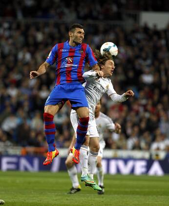 League BBVA match played between Real Madrid and UD Levante. In this picture, Barral and Luka Modric.
