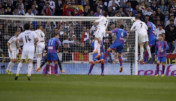 League BBVA match played between Real Madrid and UD Levante. In this picture, Cristiano Ronaldo scores first goal.