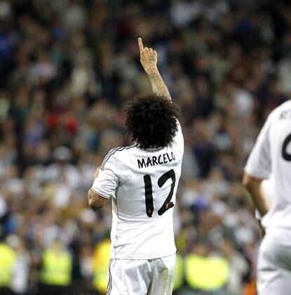 League BBVA match played between Real Madrid and UD Levante. In this picture, Marcelo celebrates second goal.