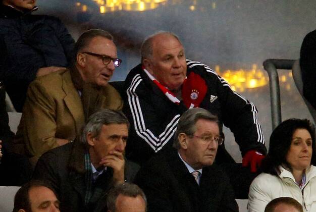 V.li. Vorstand Karlheinz Rummenigge (Bayern), Präsident Uli Hoeneß (Bayern) . FC Bayern München - FC Arsenal London . München, GER, 11.03.2014 , Achtelfinale Fussball-Champions League 2013-2014 .