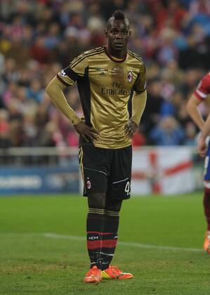 AC Milan Forward, number 45 MARIO BALOTELLI - Mario Balotelli (22) during round Round of 16 of the UEFA CHAMPIONS league, soccer match between Atletico de Madrid - AC Milan at the VicentexCalderon estadium, Madrid - Spain by March 11, 2014. 
