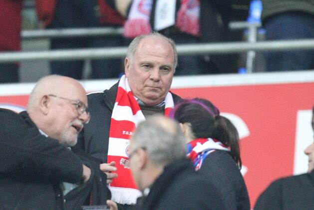 Präsident Uli Hoeness (FC Bayern München) FC Bayern München vs. Arsenal London, Fussball, Champions League, 11.03.2014 EP_ckt
