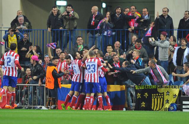 11.03.2014, xcox, Fussball Champions League, Atletico Madrid - AC Mailand, v.l. Celebration