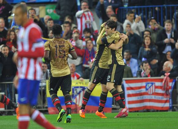 11.03.2014, xcox, Fussball Champions League, Atletico Madrid - AC Mailand, v.l. Kaka (AC Milan) - Celebration