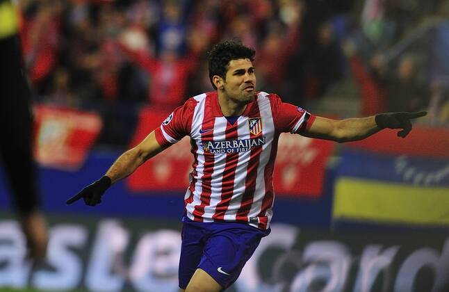 March 11, 2014 - Madrid, Spain - DIEGO COSTA celebrating his score during the match between Atletico de Madrid vs AC. Milan at Vicente Calderon Stadium. Soccer 2014 - UEFA Champions League - Atletico de Madrid vs AC. Milan.  - ZUMAm11