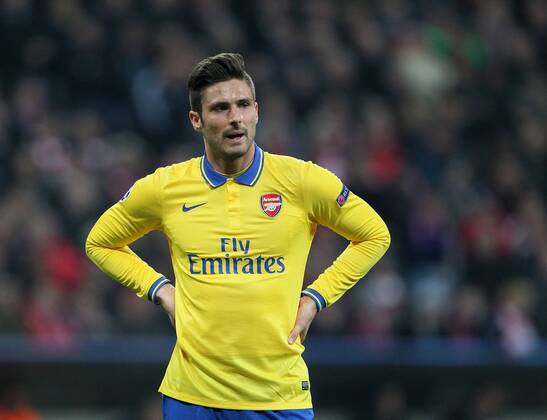Arsenal s Olivier Giroud looks on dejected Bayern Munich v Arsenal - Champions League last 16 - Allianz Arena - Munich - Germany - 11 03 2014 - Pic DavidKlein Sportimage EDITORIAL USE ONLY. No use with unauthorised audio, video, data, fixture lists, club league logos or live services. Online in-match use limited to 120 images, no video emulation. No use in betting, games or single club league player publications.