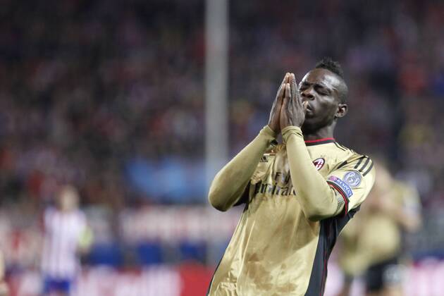 MilanÂ s Balotelli regrets missing a goal chance during 16th Champions League soccer match at Vicente Calderon stadium in Madrid, Spain. January 06, 2014.  (20221058)