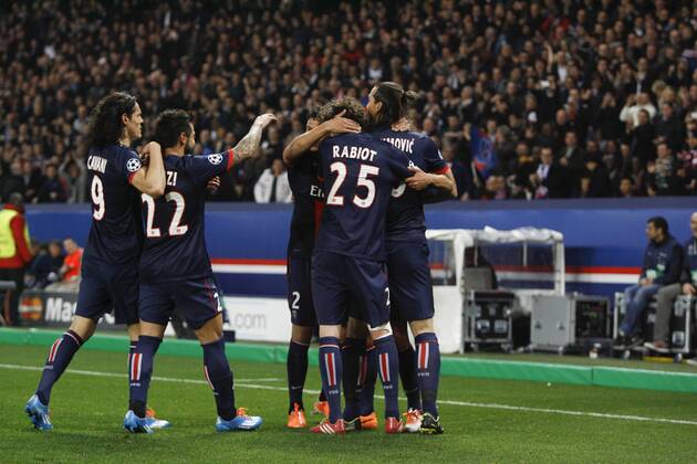 Marquinhos et equipe (PSG) FOOTBALL : Paris Saint Germain vs Bayer Leverkusen - Champions League - 12 03 2014 GwendolineLeGoff Panoramic 