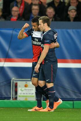 Marquinhos (psg) - Yohan Cabaye (psg) FOOTBALL : Paris SG vs Bayer Leverkusen - ligue des champions - 12 03 2014 AnthonyBIBARD FEP Panoramic 