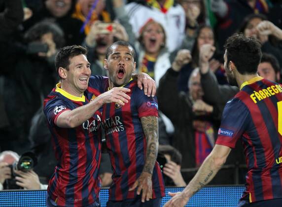 Barcelona s Lionel Messi celebrates scoring his sides opening goal Barcelona v Manchester City - Champions League last 16, second leg - Nou Camp - Barcelona - Spain - 12 03 2014 - Pic David Klein Sportimage EDITORIAL USE ONLY. No use with unauthorised audio, video, data, fixture lists, club league logos or live services. Online in-match use limited to 120 images, no video emulation. No use in betting, games or single club league player publications.