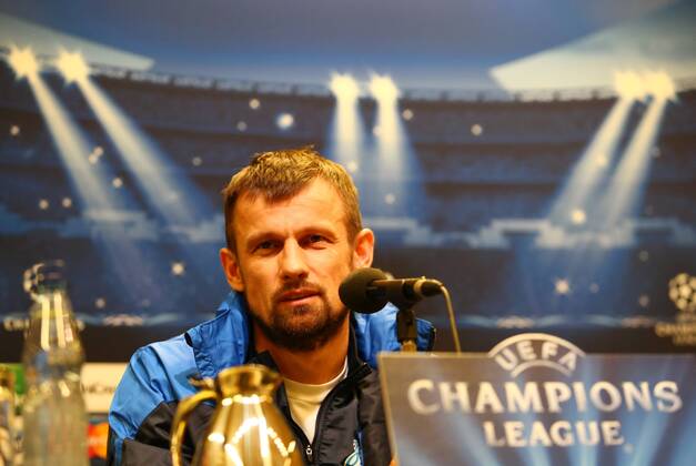 Dienstag 18.03.2014, Saison 2013 2014, UEFA Champions League, Pressekonferenz im Presseraum des Dortmunder Signal Iduna Parks vor dem Spiel zwischen dem BVB Borussia Dortmund und dem FC Zenit St. Petersburg, Interims-Trainer Sergej Semak (Zenit)