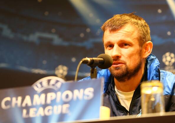 Dienstag 18.03.2014, Saison 2013 2014, UEFA Champions League, Pressekonferenz im Presseraum des Dortmunder Signal Iduna Parks vor dem Spiel zwischen dem BVB Borussia Dortmund und dem FC Zenit St. Petersburg, Interims-Trainer Sergej Semak (Zenit)