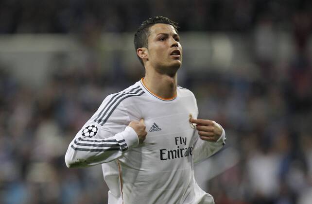 Real Madrid - FC Schalke 04 of the Champions League, held at the Santiago Bernabeu stadium, in Madrid 03 18 2014. Cristiano Ronaldo celebrates after scoring 